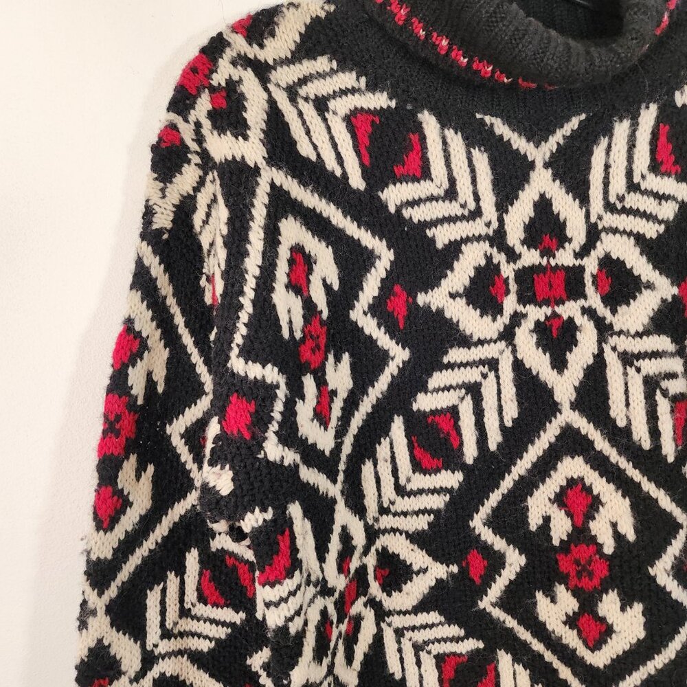 Vintage Jones New York Red Black White Wool Thick Turtleneck Oversized Sweater M - Picture 2 of 14